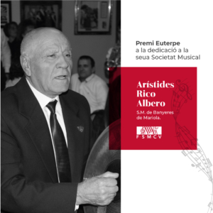 Read more about the article Arístides Rico Albero galardonado con el premio Euterpe 2021 a la dedicación a la su Sociedad Musical.
